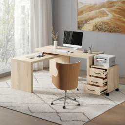 L Shaped Executive Office Desk with with Movable File Cabinet Distressed White Office Furniture (1520mm) - thumbnail 4
