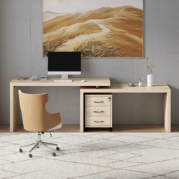 L Shaped Executive Office Desk with with Movable File Cabinet Distressed White Office Furniture (1520mm) - thumbnail 3