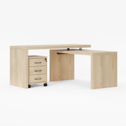 L Shaped Executive Office Desk with with Movable File Cabinet Distressed White Office Furniture (1520mm) - thumbnail 8