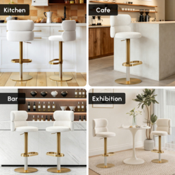 Swivel 4-Piece Bar Stool Kitchen Island Curved Back Beige Velvet Adjustable Height Gold - thumbnail 8