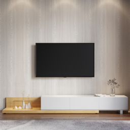 Rectangle Wood Extendable TV Stand Natural and White Floor Media Console with 3 Drawers - thumbnail 2