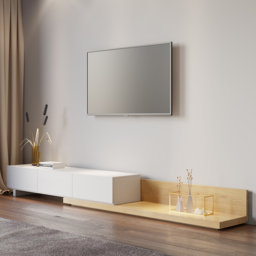 Rectangle Wood Extendable TV Stand Natural and White Floor Media Console with 3 Drawers - thumbnail 4
