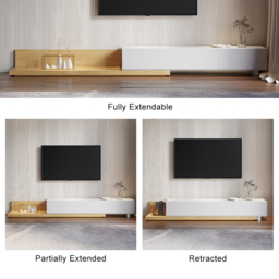 Rectangle Wood Extendable TV Stand Natural and White Floor Media Console with 3 Drawers - thumbnail 8