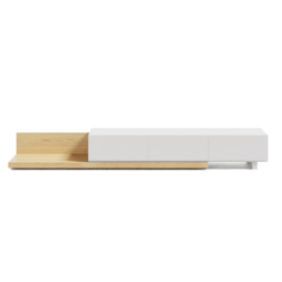 Rectangle Wood Extendable TV Stand Natural and White Floor Media Console with 3 Drawers - thumbnail 7