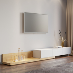 Rectangle Wood Extendable TV Stand Natural and White Floor Media Console with 3 Drawers - thumbnail 1