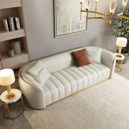 2260mm Modern Faux Leather Upholstered 3-Seater Sofa with Gold Legs - thumbnail 1