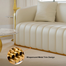 2260mm Modern Faux Leather Upholstered 3-Seater Sofa with Gold Legs - thumbnail 7
