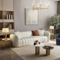 2260mm Modern Faux Leather Upholstered 3-Seater Sofa with Gold Legs - thumbnail 4