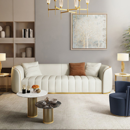 2260mm Modern Faux Leather Upholstered 3-Seater Sofa with Gold Legs - thumbnail 2