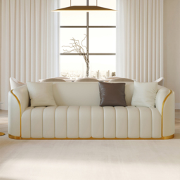 2260mm Modern Faux Leather Upholstered 3-Seater Sofa with Gold Legs - thumbnail 7