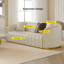 2260mm Modern Faux Leather Upholstered 3-Seater Sofa with Gold Legs - thumbnail 9