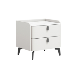 Faux Leather Nightstand with 2 Drawers White Bedside Table with Stone Top Set of 2 - thumbnail 9