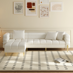 230cm Boucle Modular 4-Piece L-Shaped Couch with Chaise Modern White 3-Seater Sofa - thumbnail 2