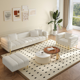 230cm Boucle Modular 4-Piece L-Shaped Couch with Chaise Modern White 3-Seater Sofa - thumbnail 5