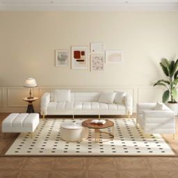 230cm Boucle Modular 4-Piece L-Shaped Couch with Chaise Modern White 3-Seater Sofa - thumbnail 3