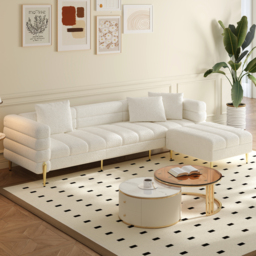230cm Boucle Modular 4-Piece L-Shaped Couch with Chaise Modern White 3-Seater Sofa - thumbnail 4