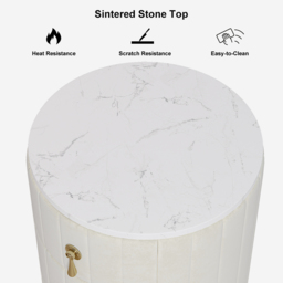 Sintered Stone Top 3-Drawer Round Velvet Bedside Table - thumbnail 6