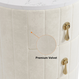 Sintered Stone Top 3-Drawer Round Velvet Bedside Table - thumbnail 7