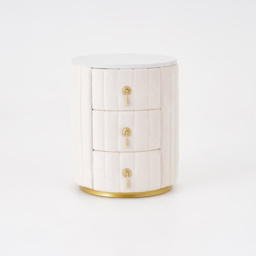 Sintered Stone Top 3-Drawer Round Velvet Bedside Table - thumbnail 9