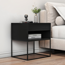 Black Modern Nightstand with Drawer and Black Metal Base Set of 2 - thumbnail 3