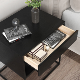Black Modern Nightstand with Drawer and Black Metal Base Set of 2 - thumbnail 6
