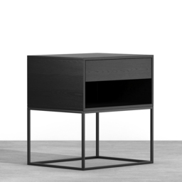 Black Modern Nightstand with Drawer and Black Metal Base Set of 2 - thumbnail 9