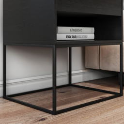 Black Modern Nightstand with Drawer and Black Metal Base Set of 2 - thumbnail 4