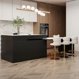 205 - 285 cm Extendable Sintered Stone Kitchen Island Walnut Modern with Doors and Drawers - thumbnail 2
