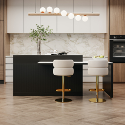 205 - 285 cm Extendable Sintered Stone Kitchen Island Walnut Modern with Doors and Drawers