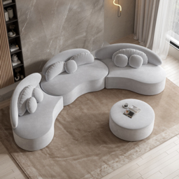 "145.7"" Velvet Curved Modular Sectional Sofa with Ottoman Light Gray Upholstered 7-Seater Sofa Set" - thumbnail 2
