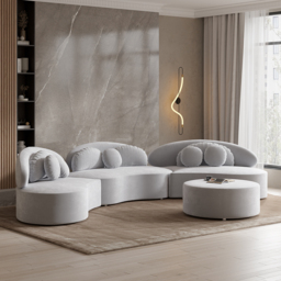 "145.7"" Velvet Curved Modular Sectional Sofa with Ottoman Light Gray Upholstered 7-Seater Sofa Set" - thumbnail 4