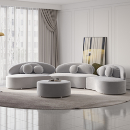 "145.7"" Velvet Curved Modular Sectional Sofa with Ottoman Light Gray Upholstered 7-Seater Sofa Set" - thumbnail 3