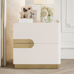 50 cm Smart 2-Drawer Bedside Table with Sintered Stone Top & Charging Station - thumbnail 2