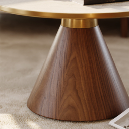 Travertine Sintered Stone Round Coffee Table Modern Walnut Living Room Furniture - thumbnail 9