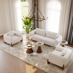 Travertine Sintered Stone Round Coffee Table Modern Walnut Living Room Furniture - thumbnail 5