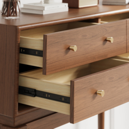 1000mm Mid Century Modern Console Table with Storage Walnut Wood Console Hall Table with 4 Drawers - thumbnail 6