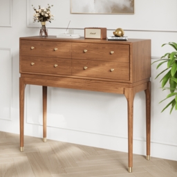 1000mm Mid Century Modern Console Table with Storage Walnut Wood Console Hall Table with 4 Drawers - thumbnail 1