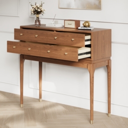 1000mm Mid Century Modern Console Table with Storage Walnut Wood Console Hall Table with 4 Drawers - thumbnail 3