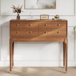 1000mm Mid Century Modern Console Table with Storage Walnut Wood Console Hall Table with 4 Drawers - thumbnail 2
