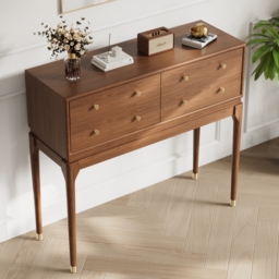 1000mm Mid Century Modern Console Table with Storage Walnut Wood Console Hall Table with 4 Drawers - thumbnail 4