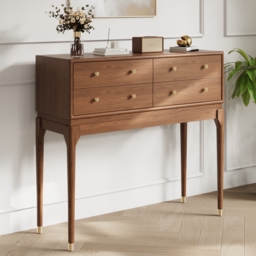 1000mm Mid Century Modern Console Table with Storage Walnut Wood Console Hall Table with 4 Drawers - thumbnail 5