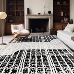 Black&White Diatom Silk Indoor Waterproof and Stain-Resistant Rectangle Area Rug - thumbnail 3