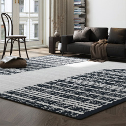 Black&White Diatom Silk Indoor Waterproof and Stain-Resistant Rectangle Area Rug - thumbnail 2