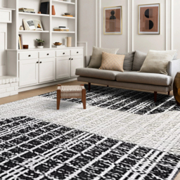Black&White Diatom Silk Indoor Waterproof and Stain-Resistant Rectangle Area Rug - thumbnail 7