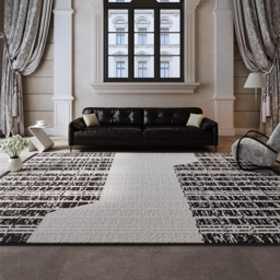 Black&White Diatom Silk Indoor Waterproof and Stain-Resistant Rectangle Area Rug - thumbnail 4
