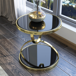 500mm Round Tempered Glass Gold Side Table - thumbnail 1