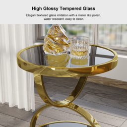 500mm Round Tempered Glass Gold Side Table - thumbnail 7