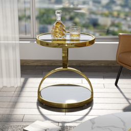 500mm Round Tempered Glass Gold Side Table - thumbnail 5