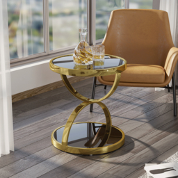 500mm Round Tempered Glass Gold Side Table - thumbnail 3