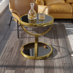 500mm Round Tempered Glass Gold Side Table - thumbnail 4